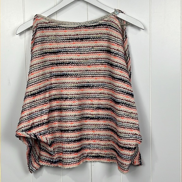 Anthropologie Postmark Womens Crop Sweater M Red Orange Stripes Peekaboo Sleeve - Picture 7 of 9